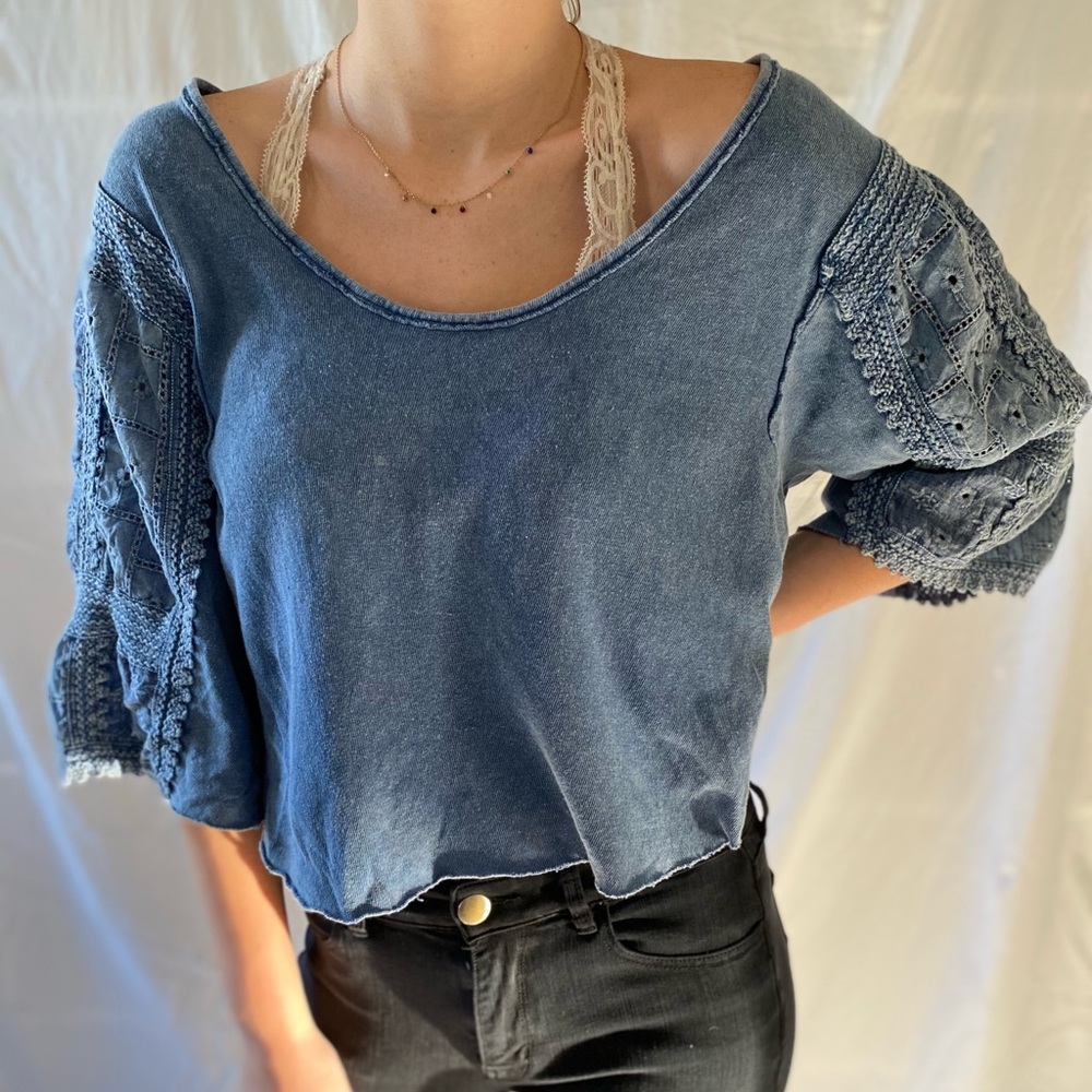 Cropped boho “We the Free” top